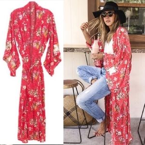 Spell Designs Sundancer Red Rose Kimono OS duster robe embroidered unicorn